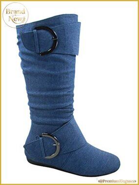 Slouchy Mid-Calf Buckle Boots Synthetic Round Toe Zip Closure